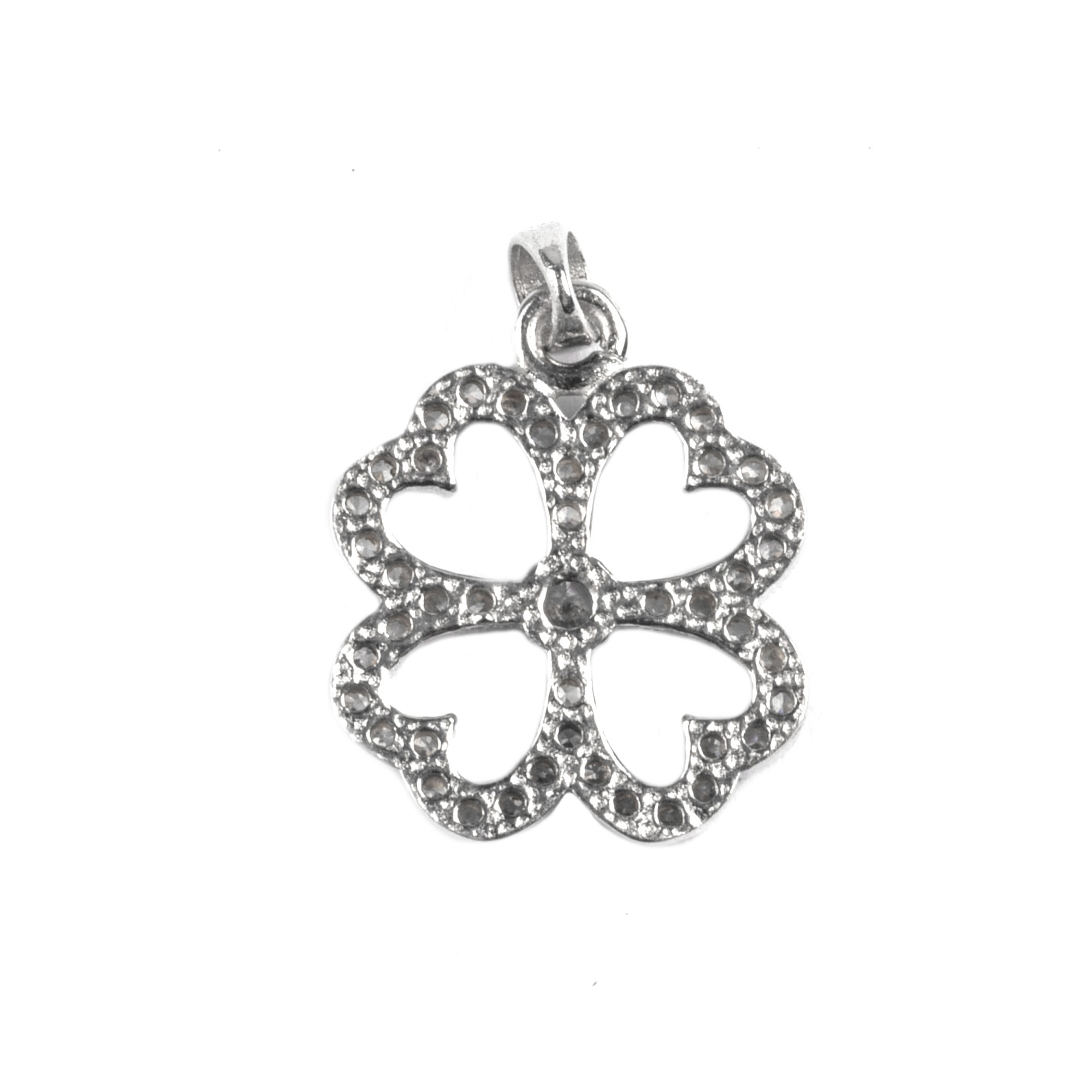Cadouri și petreceri - Pandantiv Trifoi cu Pietre, Argint 925, 2 cm x 1,5 cm