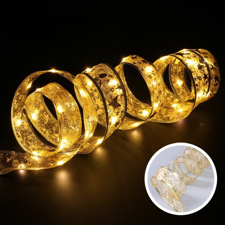 Panglică LED de Crăciun Flippy Aurie, lungime 1 m , 10 LED-uri, Baterii, Alb cald [3]