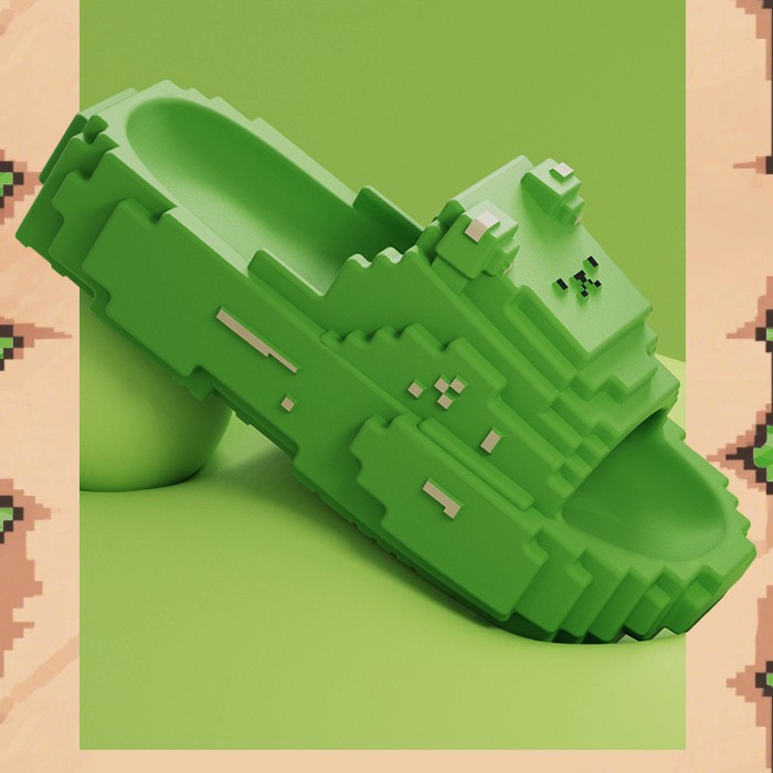 Papuci Casual pentru Adolescenti, Flippy, Model Unisex de Forma Pixel, Rezistenti Usori si Moi din Spuma EVA Antiderapanti, Marime 38-39, Verde deschis [4]