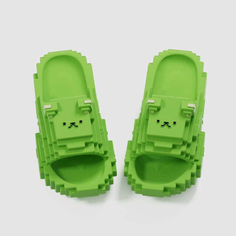 Papuci Casual pentru Adolescenti, Flippy, Model Unisex de Forma Pixel, Rezistenti Usori si Moi din Spuma EVA Antiderapanti, Marime 40-41, Verde deschis [1]