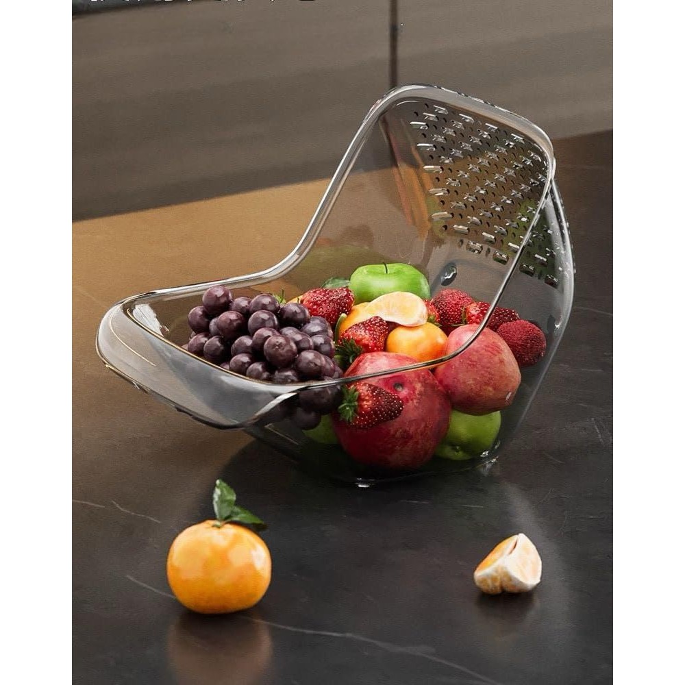 Cos de Spalat Legume/Fructe, Flippy, cu Scurgere Apa, din PET, 15.5 x 18.6 x 16.2 cm, Gri [4]