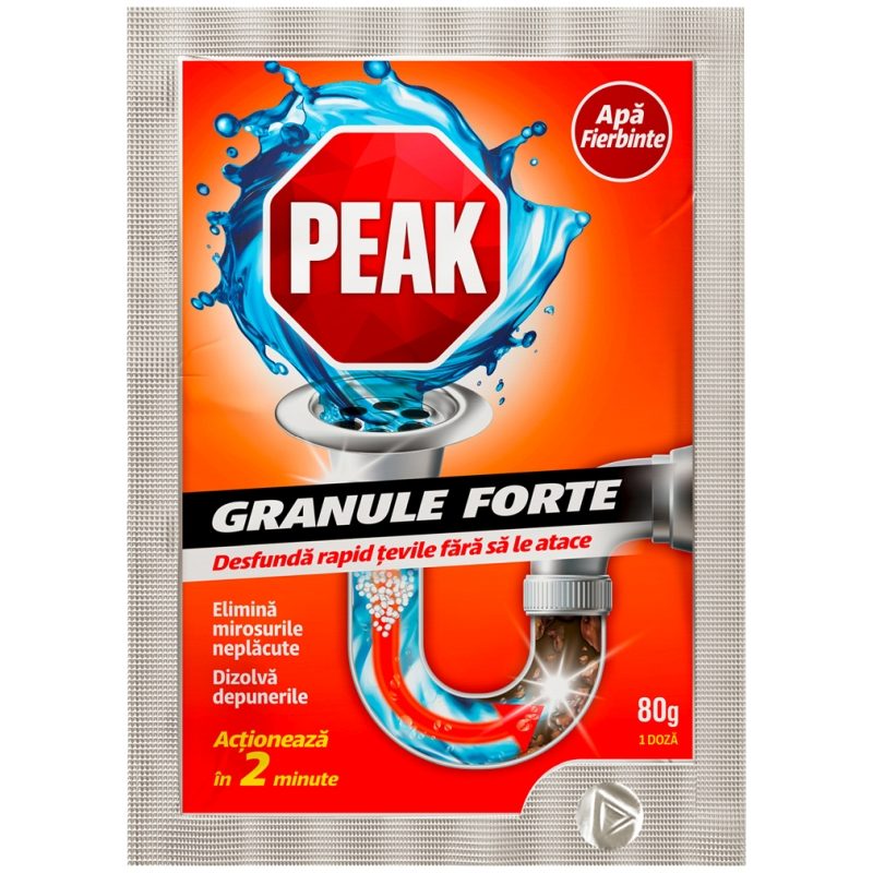 Detergenți și soluții de curățenie - Peak Out Desfundat Chiuveta Granule 80 g Apa Fierbinte