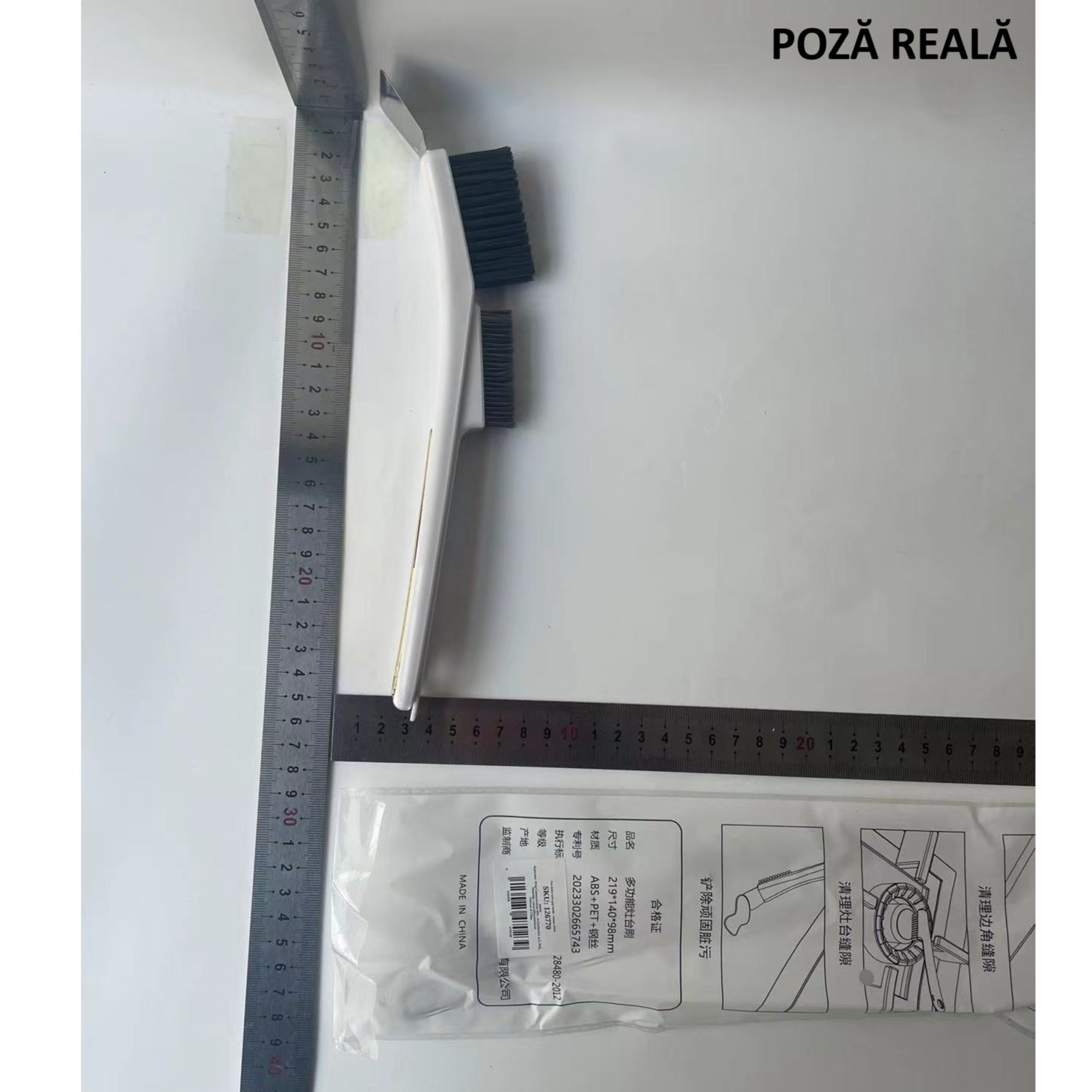 Perie de Sarma pentru Bucatarie, Flippy, din Doua Bucati, Maner Lung cu Gaura de Prindere, Peri din Otel, Anti-Reziduu, Anti-Murdarie, 24.5x2.7x6.7cm, Alb [7]