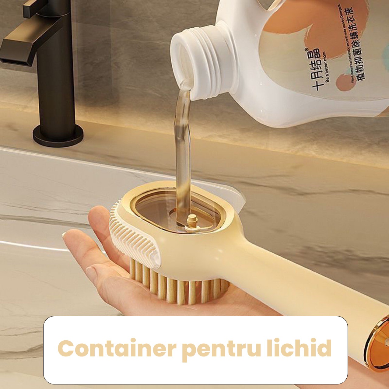 Perie pentru Curatare Incaltaminte cu Recipient pentru Detergent, Flippy, Perie Multifunctionala pentru Incaltaminte si Lenjerie, cu Peri Moi, Fara Deteriorare, 22x6x4 cm, Galben [3]