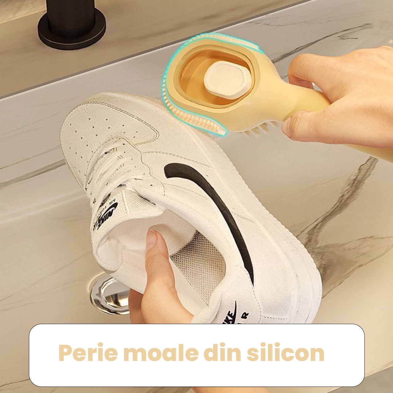 Perie pentru Curatare Incaltaminte cu Recipient pentru Detergent, Flippy, Perie Multifunctionala pentru Incaltaminte si Lenjerie, cu Peri Moi, Fara Deteriorare, 22x6x4 cm, Galben [2]