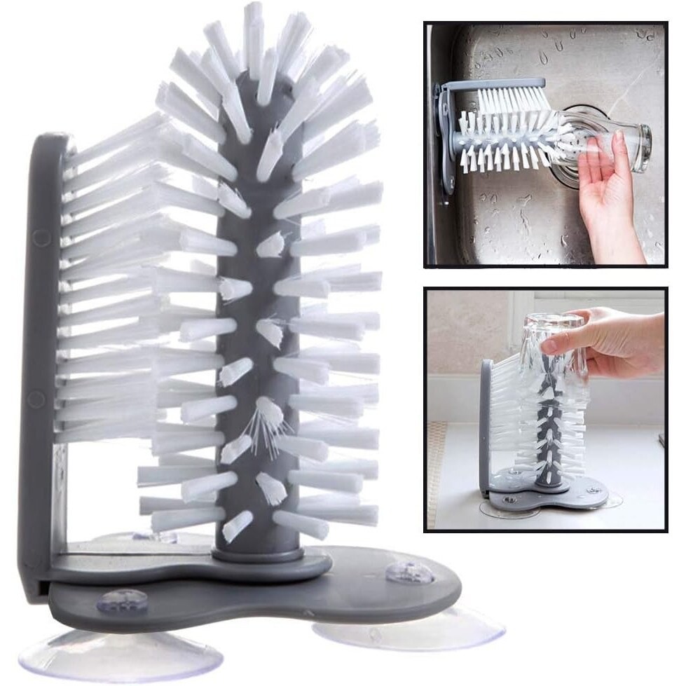 Perie de Curatat Pahare, Flippy, din Plastic, cu Ventuza, 17.5 x 14 cm, Gri [3]