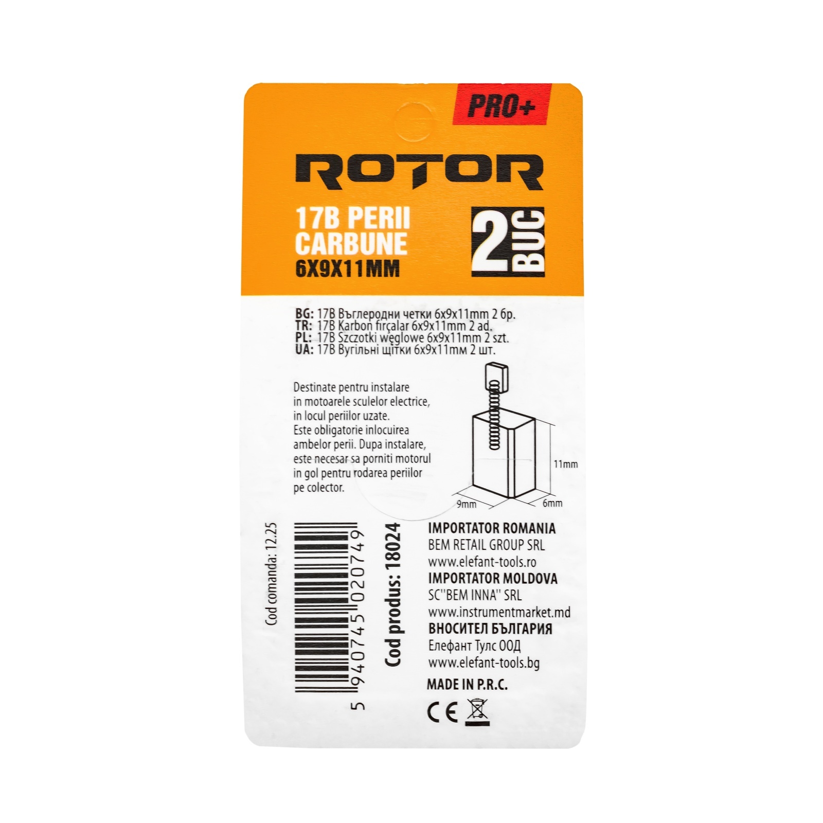 Perii de carbune ROTOR 17B pentru rotopercutor, 6 x 9 x 11 mm, set 2 bucati [1]