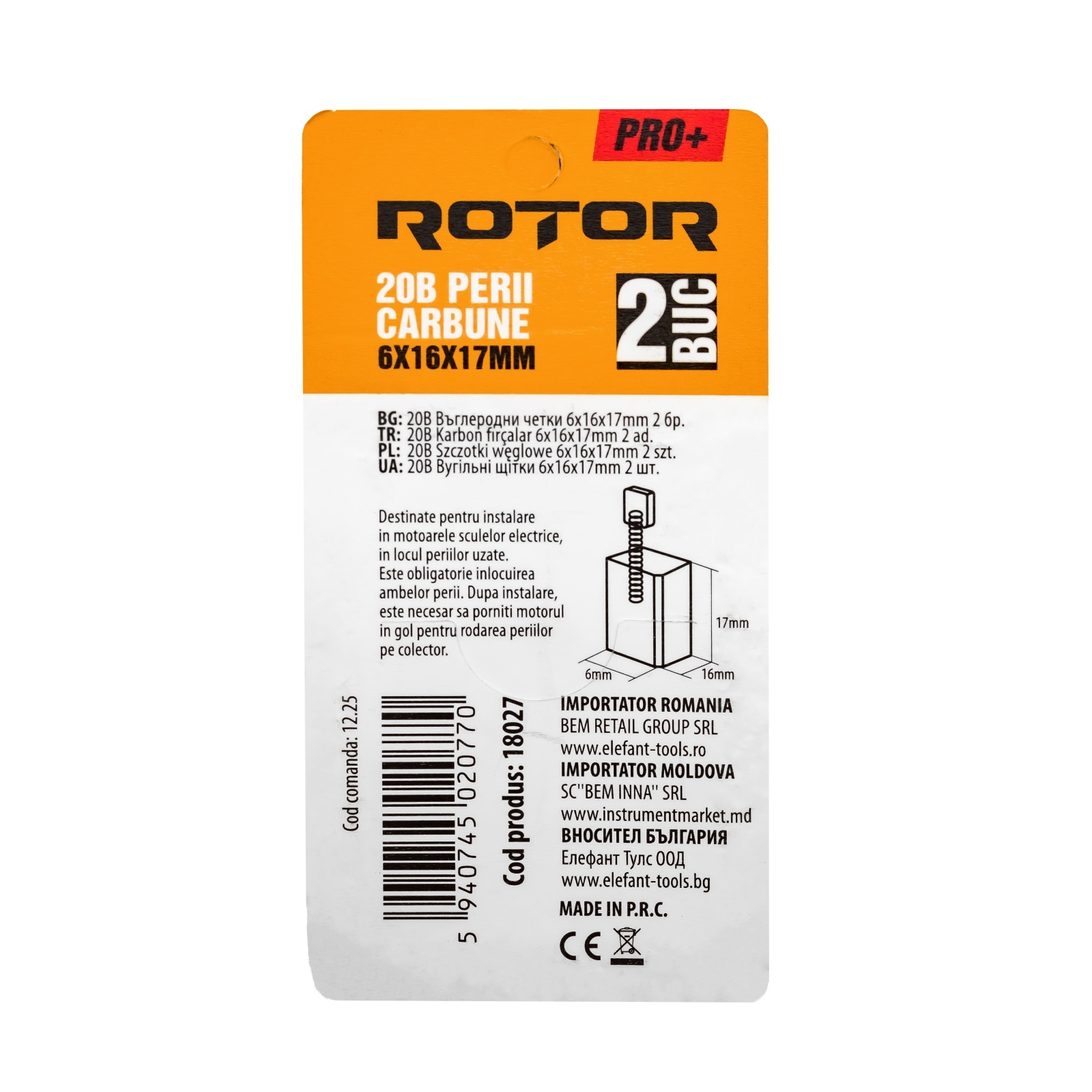 Perii de carbune ROTOR 20B pentru flex 230, 6 x 16 x 17 mm, set 2 bucati [1]