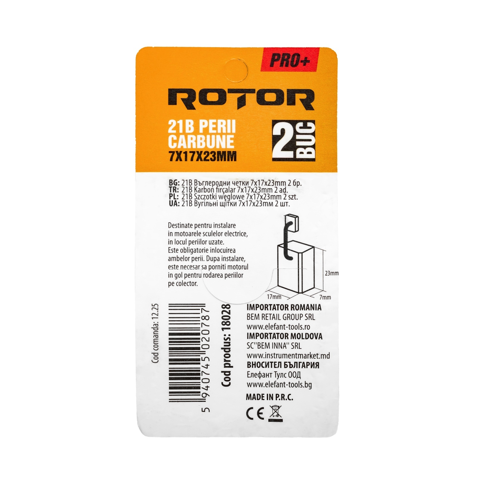 Perii de carbune ROTOR 21B pentru flex 180, 7 x 17 x 23 mm, set 2 bucati [1]