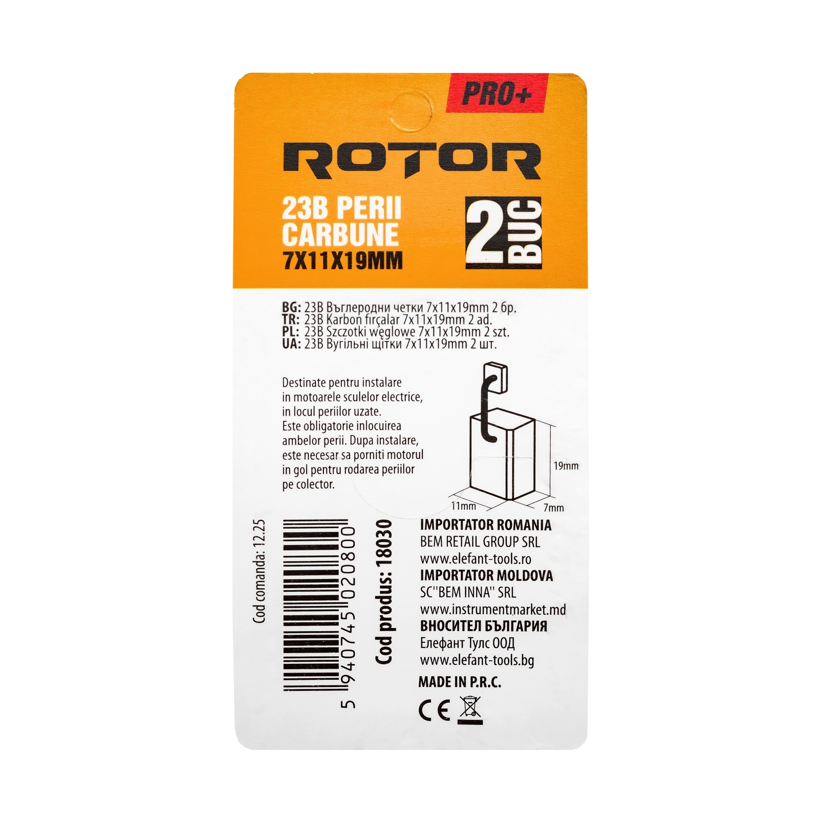 Perii de carbune ROTOR 23B pentru bormasina, 7 x 11 x 19 mm, set 2 bucati [2]