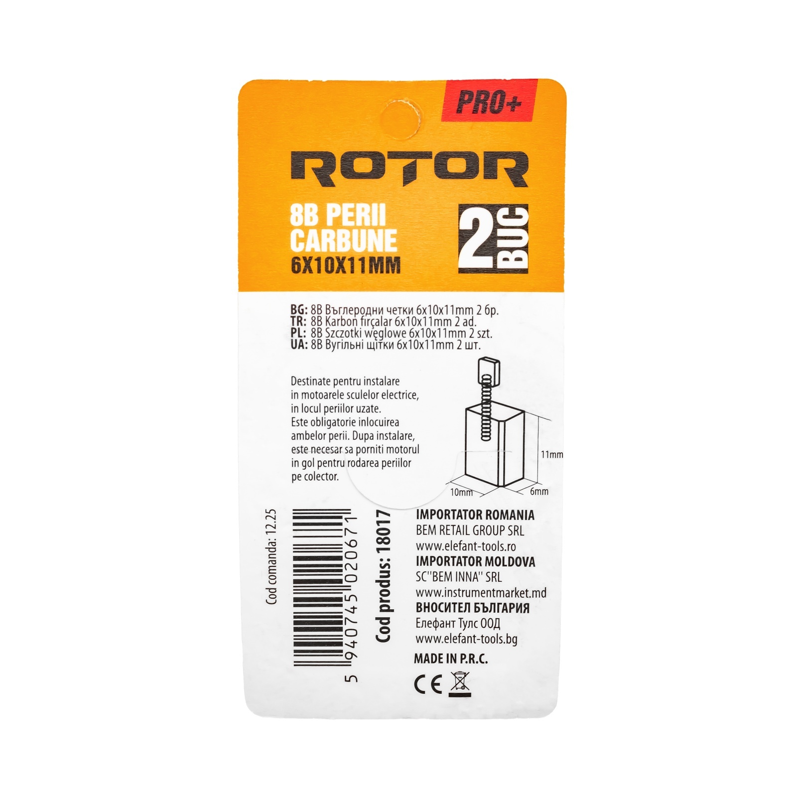 Perii de carbune ROTOR 8B pentru flex 125, 6 x 10 x 11 mm, set 2 bucati [1]