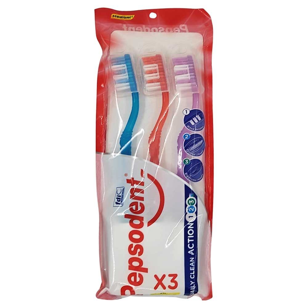 Îngrijire personală și cosmetice - Periuta de Dinti, Pepsodent, cu Capac 3 buc Action Clean Medium