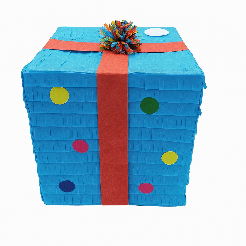 Cadouri și petreceri - Pinata Cutie Cadou pentru Petrecere, Flippy, din Hartie si Carton, Pinata pentru Petreceri, 25 x 23 x 23 cm, Albastru deschis