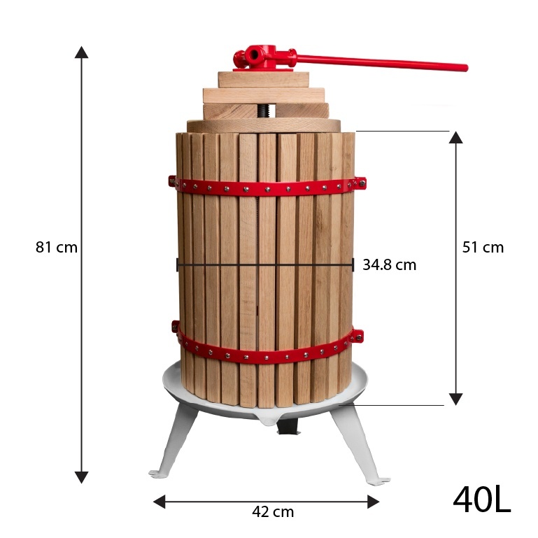 Presa manuala pentru fructe ROTOR FP-40, 40 L, cuva o34,8 cm, lemn masiv de stejar, fonta si otel [5]