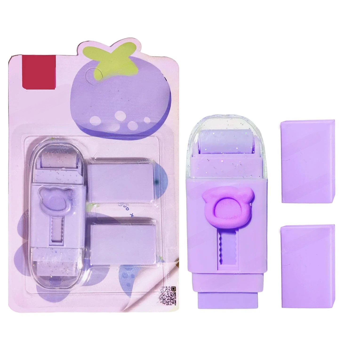 Radiera Retractabila, Flippy, Model Ursulet, Reglare Push-Pull, Radiera de tip Push, Doua Radiere de Rezerva in set din Cauciuc, Mov [1]