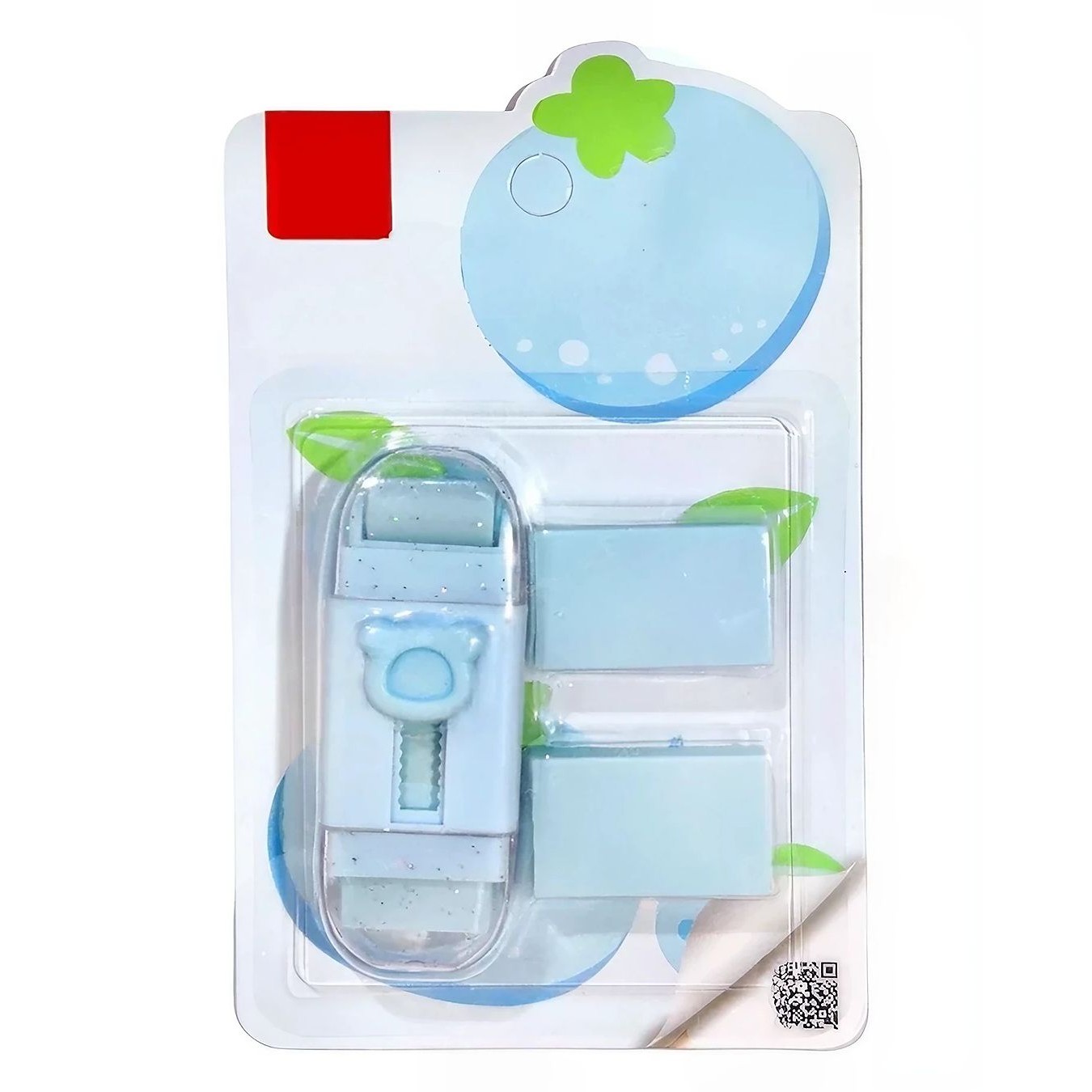 Pentru Casa si Camping - Radiera Retractabila, Flippy, Model Ursulet, Reglare Push-Pull, Radiera de tip Push, Doua Radiere de Rezerva in set din Cauciuc, Albastru deschis