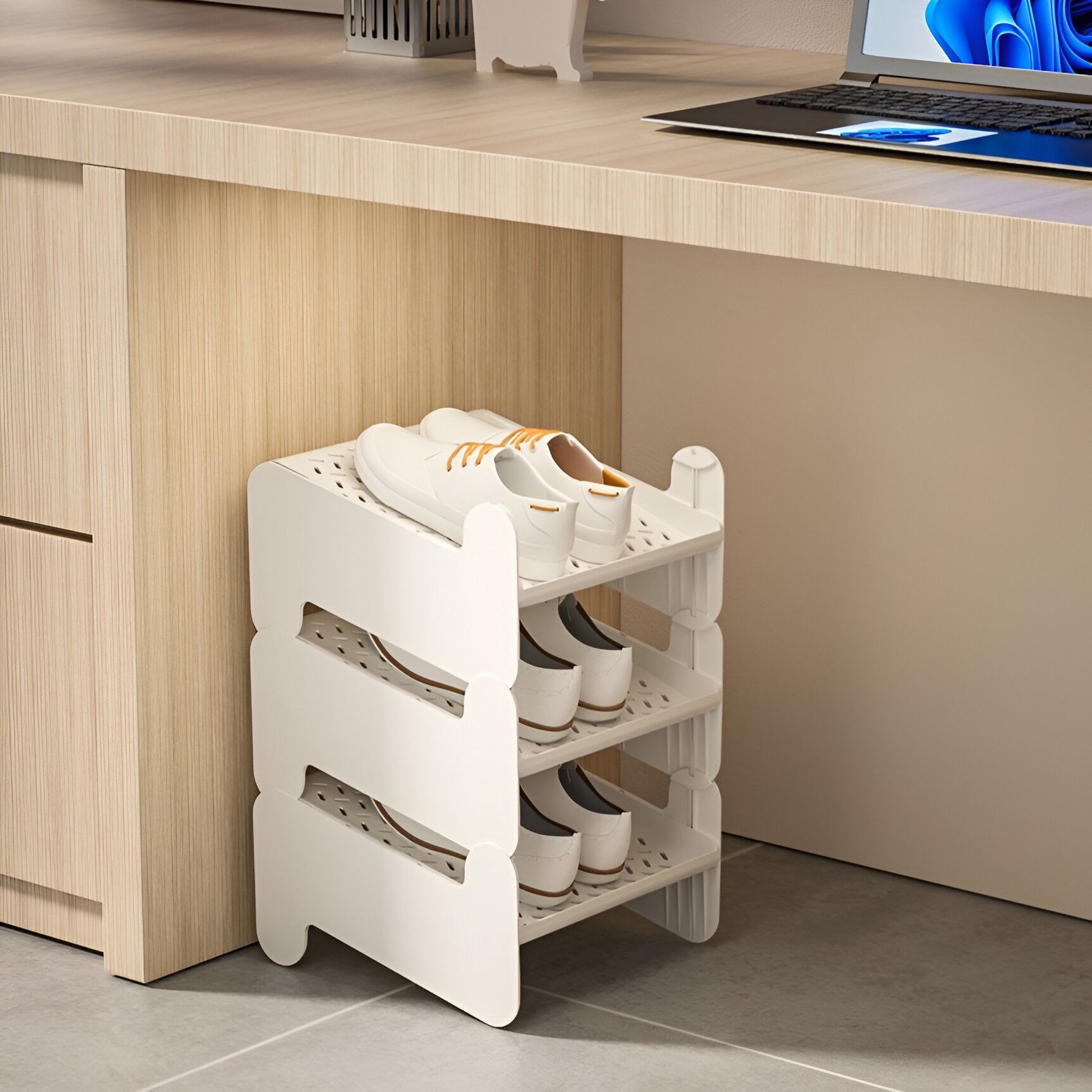 Suport pentru Pantofi, Flippy, cu Doua Straturi, Organizator, Antiderapant și Durabil, 26x24.8x16 cm, Alb [4]