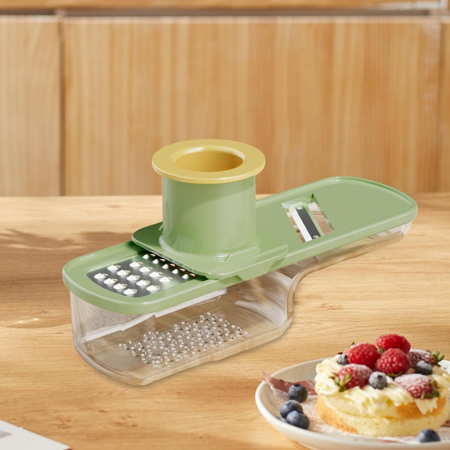 Razatoare Manuala, Flippy, cu Recipient de Stocare, pentru Legume, din Plastic si Otel Inoxidabil, Multifunctionala, Verde [4]