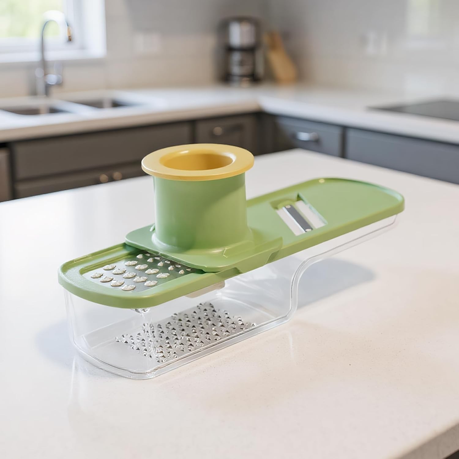 Razatoare Manuala, Flippy, cu Recipient de Stocare, pentru Legume, din Plastic si Otel Inoxidabil, Multifunctionala, Verde [1]