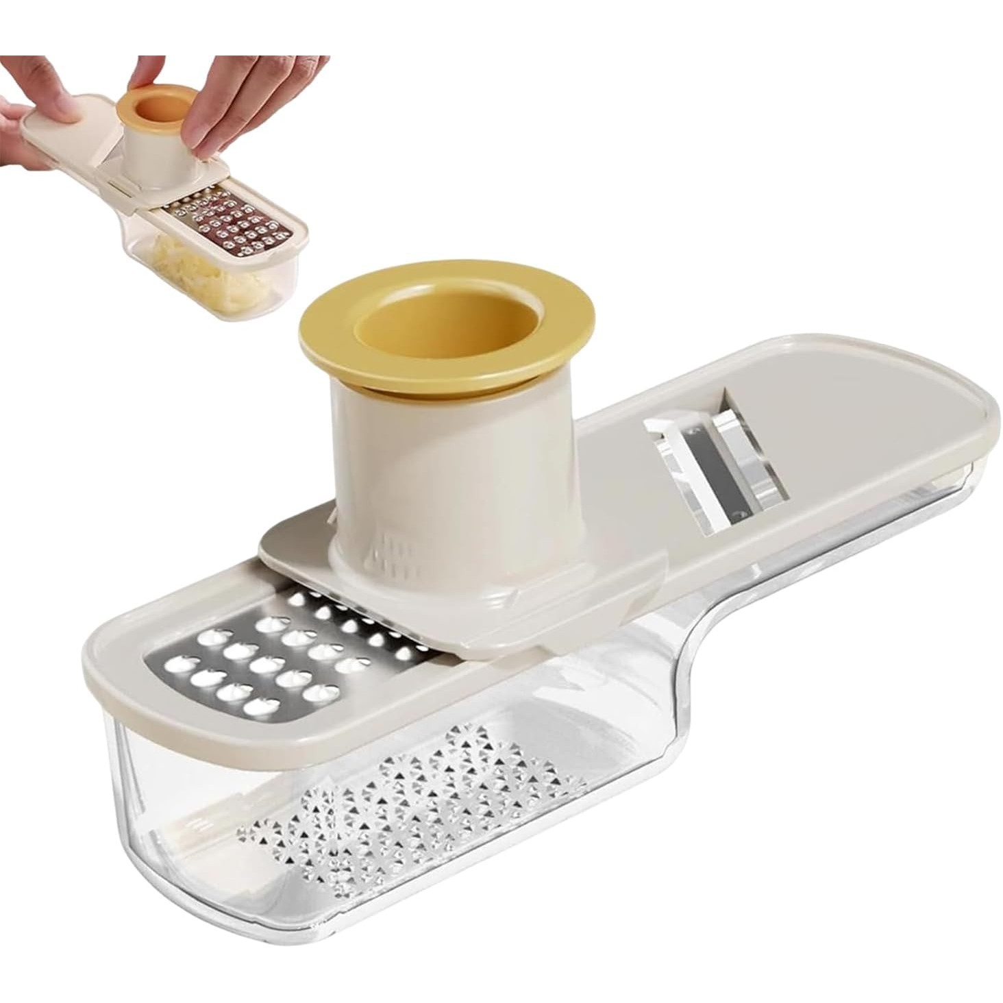 Razatoare Manuala, Flippy, cu Recipient de Stocare, pentru Legume, din Plastic si Otel Inoxidabil, Multifunctionala, Alb [3]