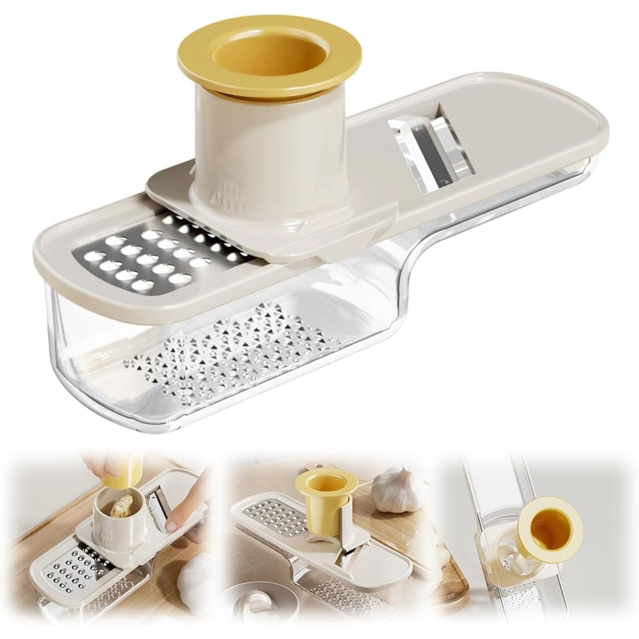 Razatoare Manuala, Flippy, cu Recipient de Stocare, pentru Legume, din Plastic si Otel Inoxidabil, Multifunctionala, Alb [4]