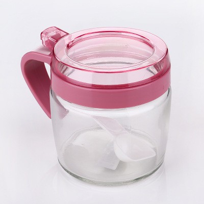 Recipient Condimente, Flippy, din Stilca, 180 ml, cu Maner si Lingurita, 8 x 9 cm, Capac Transparent, Roz [2]