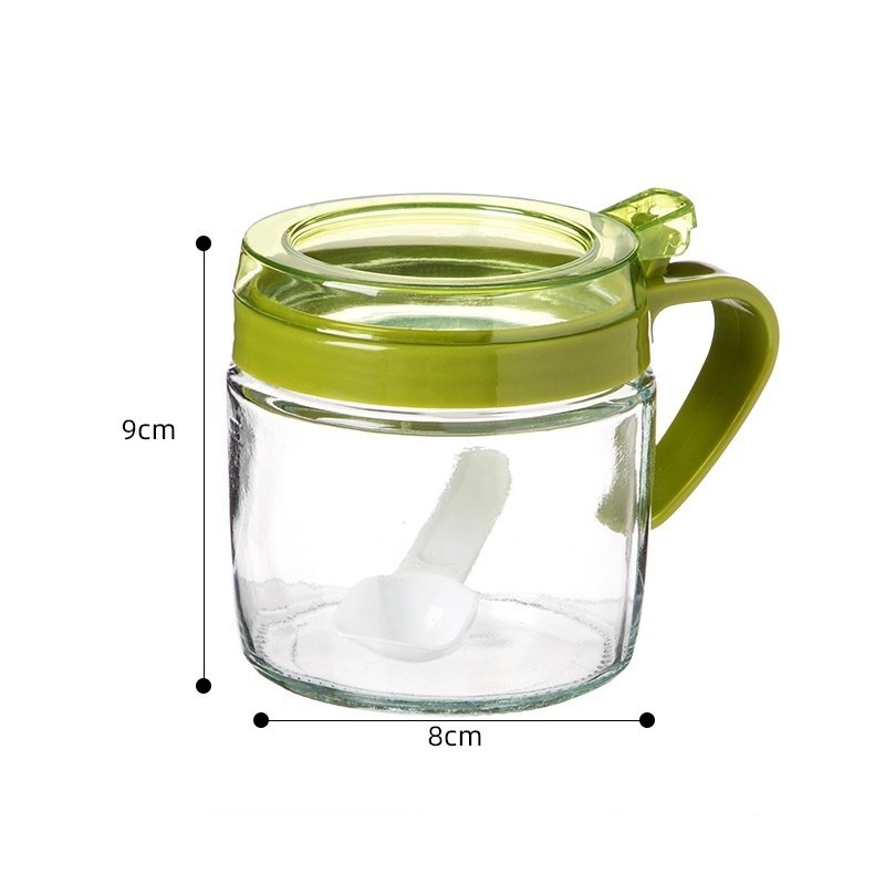 Recipient Condimente, Flippy, din Stilca, 180 ml, cu Maner si Lingurita, 8 x 9 cm, Capac Transparent, Verde [2]