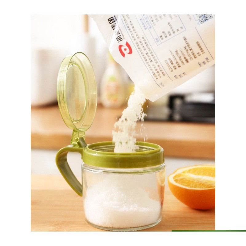 Recipient Condimente, Flippy, din Stilca, 180 ml, cu Maner si Lingurita, 8 x 9 cm, Capac Transparent, Verde [7]