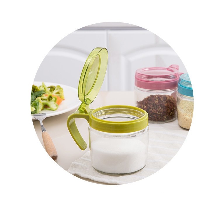 Recipient Condimente, Flippy, din Stilca, 180 ml, cu Maner si Lingurita, 8 x 9 cm, Capac Transparent, Verde [3]