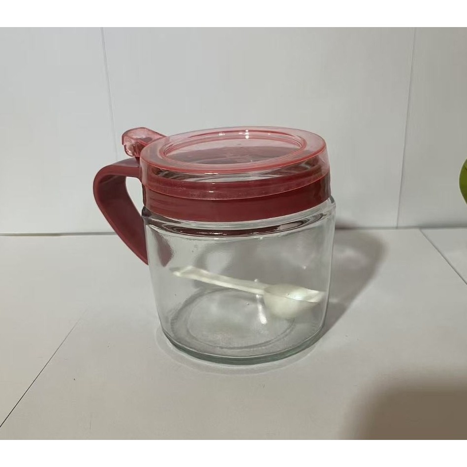 Recipient Condimente, Flippy, din Stilca, 180 ml, cu Maner si Lingurita, 8 x 9 cm, Capac Transparent, Roz [4]