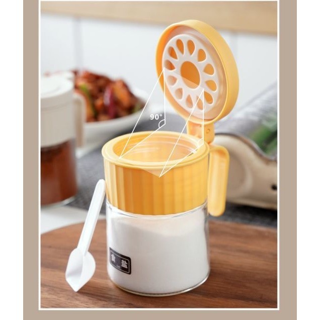 Recipient Condimente, Flippy, din Stilca, 180 ml, cu Maner si Lingurita, 10.6 x 7 x 7 cm, Capac Mat, Galben [3]