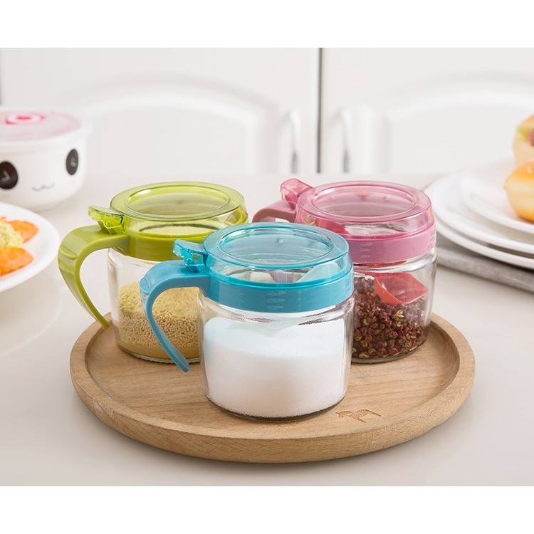 Recipient Condimente, Flippy, din Stilca, 180 ml, cu Maner si Lingurita, 8 x 9 cm, Capac Transparent, Albastru [6]