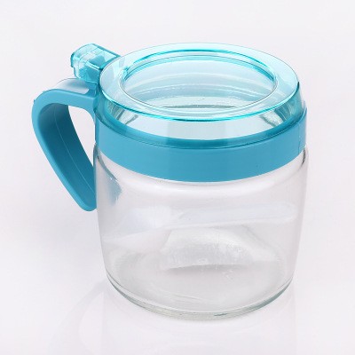 Recipient Condimente, Flippy, din Stilca, 180 ml, cu Maner si Lingurita, 8 x 9 cm, Capac Transparent, Albastru [4]