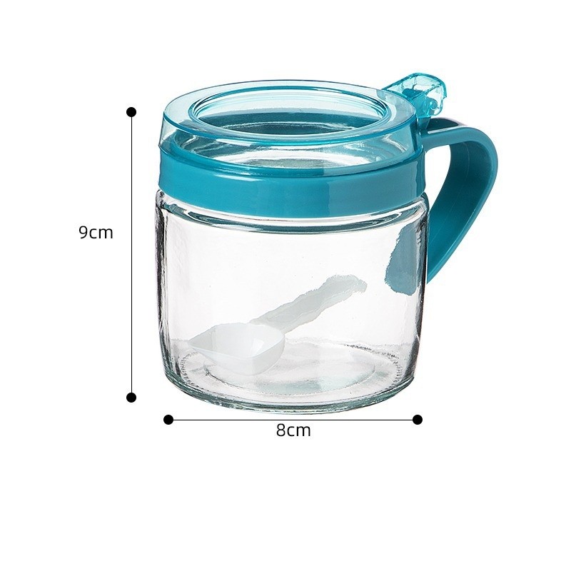 Recipient Condimente, Flippy, din Stilca, 180 ml, cu Maner si Lingurita, 8 x 9 cm, Capac Transparent, Albastru [7]