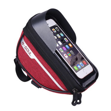 Biciclete, trotinete, triciclete - Borseta bicicleta impermeabila cu husa pentru telefon Flippy, montare pe ghidon, compatibila cu telefoane de pana la 16 cm, spatiu depozitare, 18.5x9.5 cm, rosu