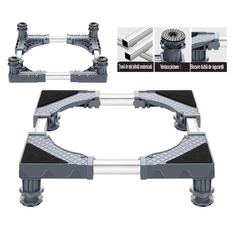 Suport Universal Reglabil, Flippy, pentru Frigider, Masina de Spalat, Uscator, Ajustabil, 4 Picioare, Antiderapant, Gri [1]