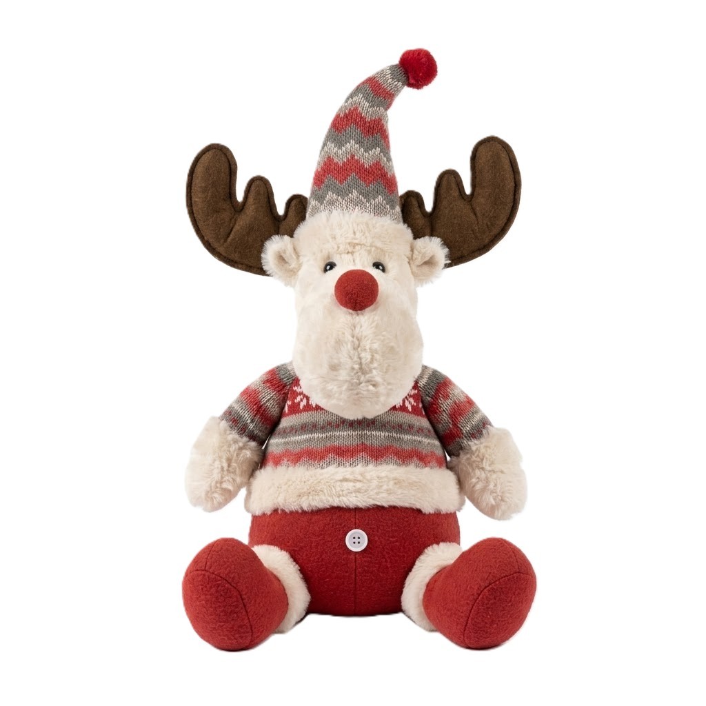 Casă și camping - Ren De Plus Festiv, Flippy, Ren cu Nas Rosu si Pulover, Decoratiune De Craciun, Ornament De Pus Pe Polita Sau Sub Brad, 38 cm, Multicolor