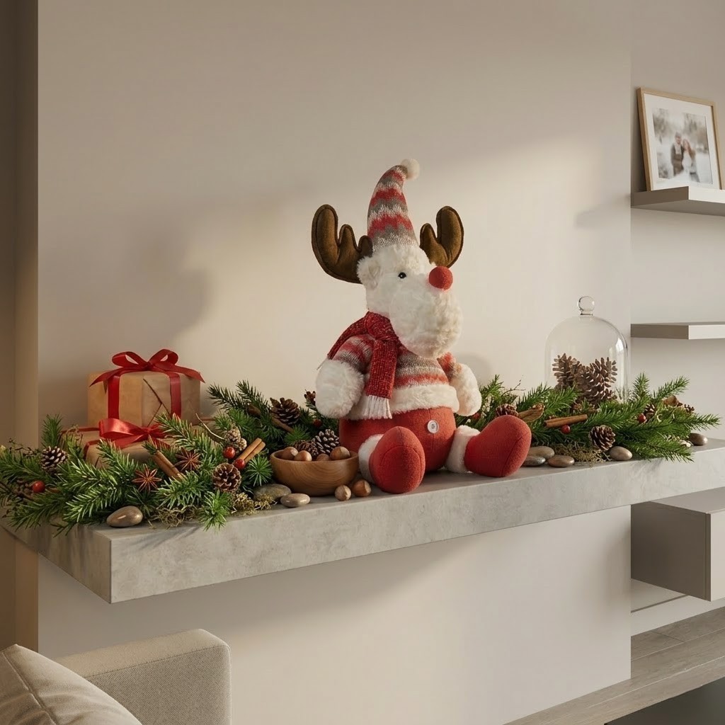 Ren De Plus Festiv, Flippy, Ren cu Nas Rosu si Pulover, Decoratiune De Craciun, Ornament De Pus Pe Polita Sau Sub Brad, 38 cm, Multicolor [3]