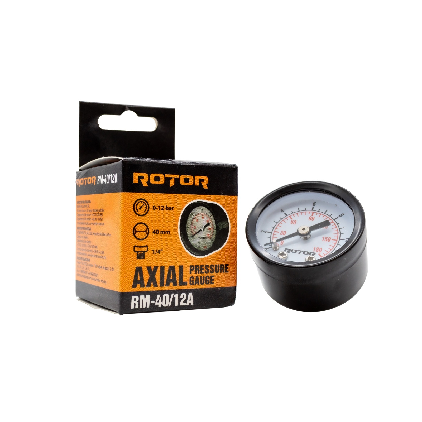 Consumabile, piese și accesorii - RM-40/12A, Manometru axial apa 0-12 bar, 40 mm, conexiune 1/4", ROTOR