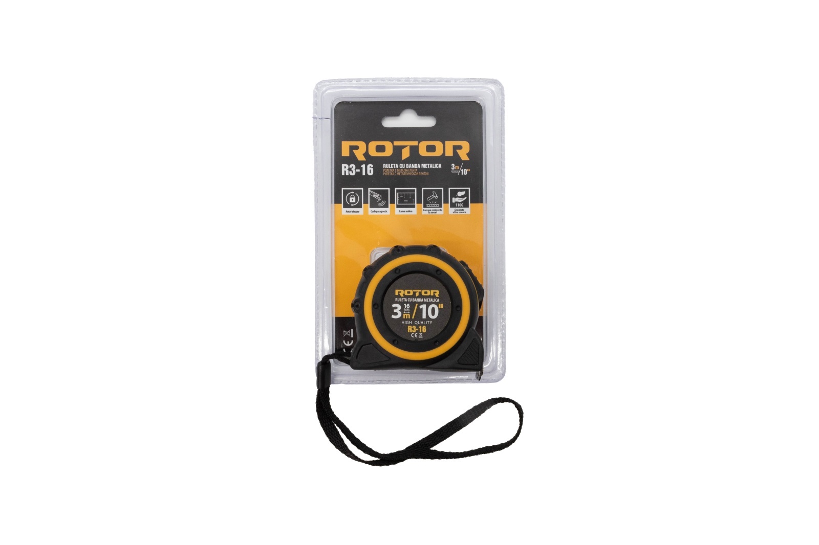 Ruleta 3m x 16mm ROTOR R3-16, Curea de mana, Auto-blocare [6]
