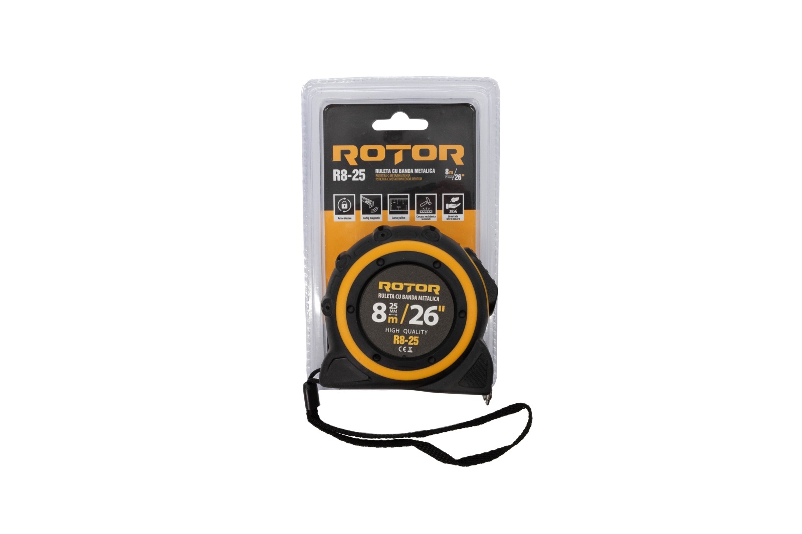 Ruleta 8m x 25mm ROTOR R8-25, Curea de mana, Auto-blocare [7]
