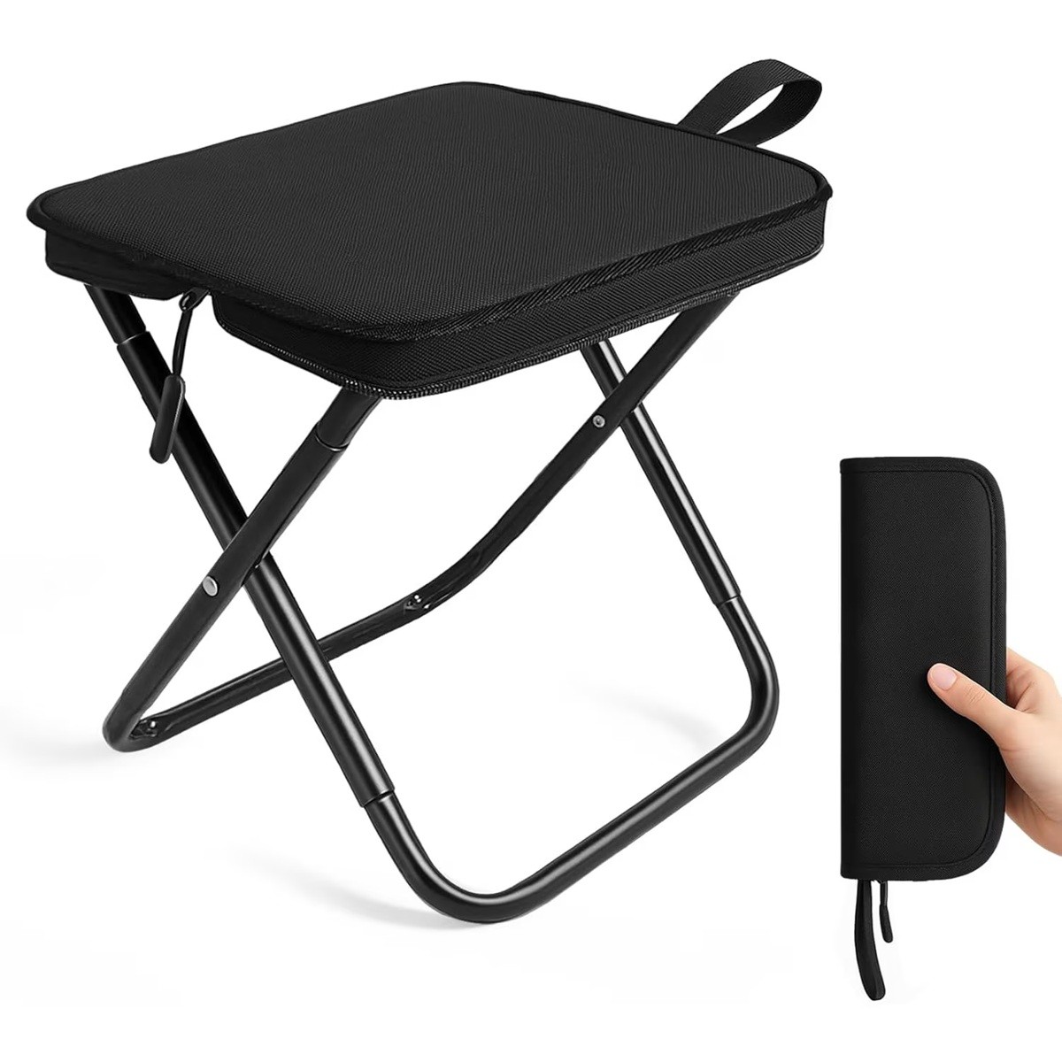 Scaun Pliabil, Flippy, pentru Adulti, Portabil, pentru Camping, Pescuit, din Panza Oxford si Cadru Metalic, 24 x 24 x 28 cm, Negru [4]