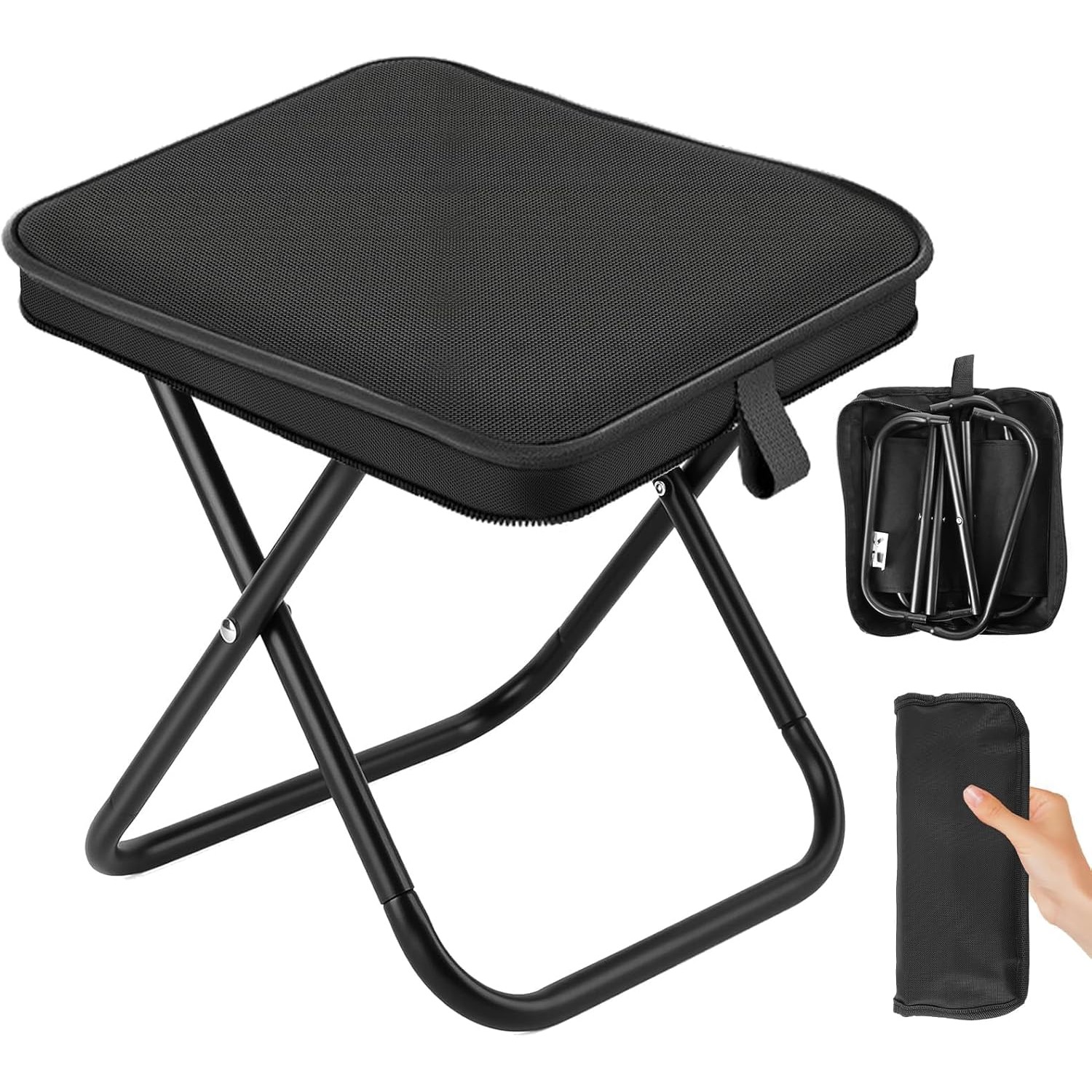 Scaun Pliabil, Flippy, pentru Adulti, Portabil, pentru Camping, Pescuit, din Panza Oxford si Cadru Metalic, 24 x 24 x 28 cm, Negru [5]