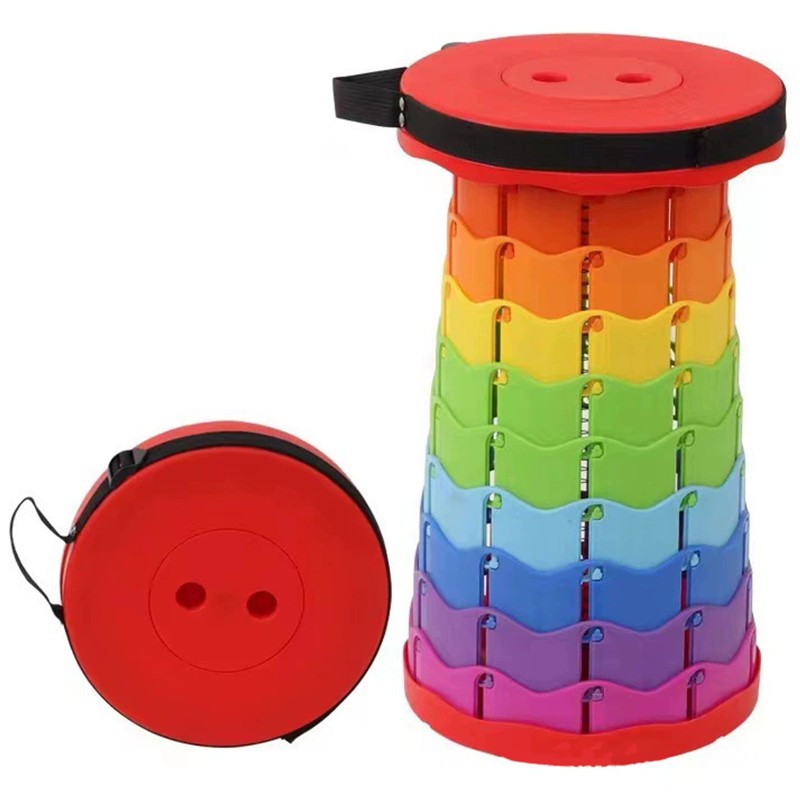 Casă și camping - Scaun Telescopic Pliabil pentru Camping si Pescuit, Flippy, Portabil, Universal, Sustine 150 kg, ABS, Diametru 25 cm, Extensibil, Inaltime 45 cm, Multicolor