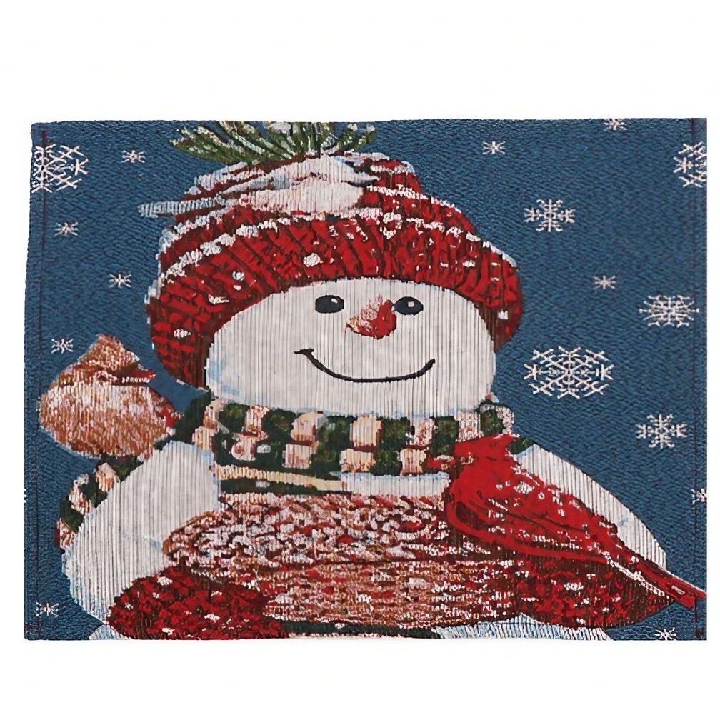 Casă și camping - Servet de Masa, Flippy, Model Om de Zapada si Ninsoare, Tematica Craciun, Prosop pentru Masa, Bumbac si Fibre Sintetice, 43x33 cm, Albastru