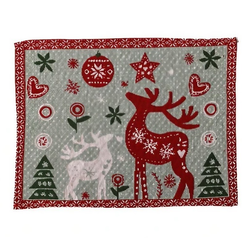 Casă și camping - Servet de Masa, Flippy, Model Ren si Globuri, Tematica Craciun, Prosop pentru Masa, 47x33 cm, Bumbac si Fibre Sintetice, Rosu