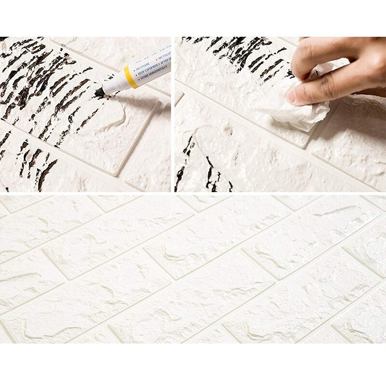 Set 10 Placi Tapet 3D, Flippy, 70 x 77 cm, Grosime 3 mm, din Polietilena, Model Caramida, Suprafata acoperita 5.3 mp, Alb [5]