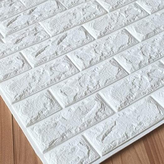 Set 10 Placi Tapet 3D, Flippy, 70 x 77 cm, Grosime 3 mm, din Polietilena, Model Caramida, Suprafata acoperita 5.3 mp, Alb [7]