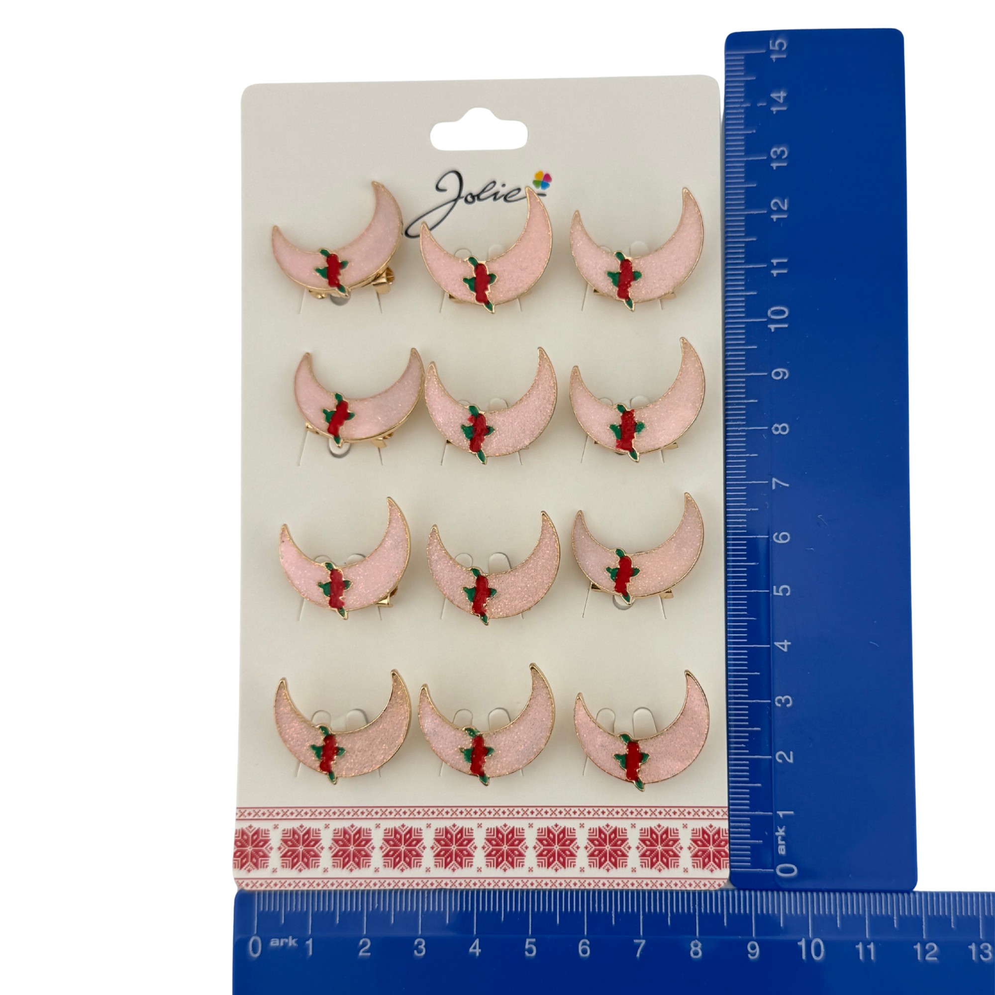Set 12 Brose Martisor pentru Copii, Jolie, Model Semiluna cu Trandafiri, Roz [4]