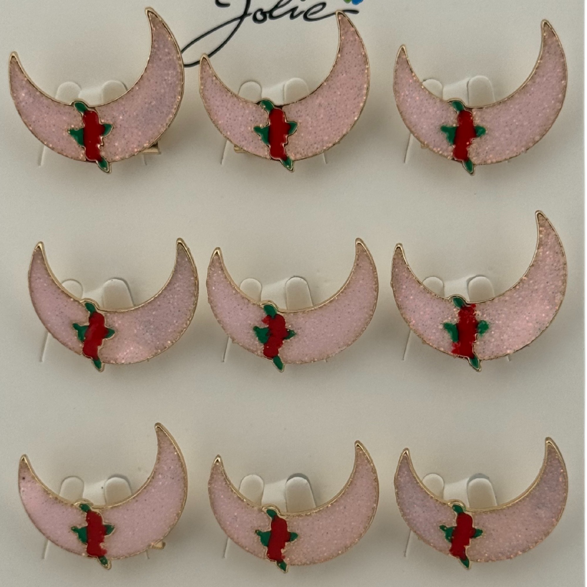Set 12 Brose Martisor pentru Copii, Jolie, Model Semiluna cu Trandafiri, Roz [3]